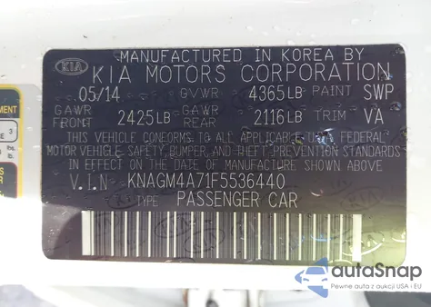 2015 Kia Optima Lx z USA, uszkodzony, nr VIN KNAGM4A71F5536440